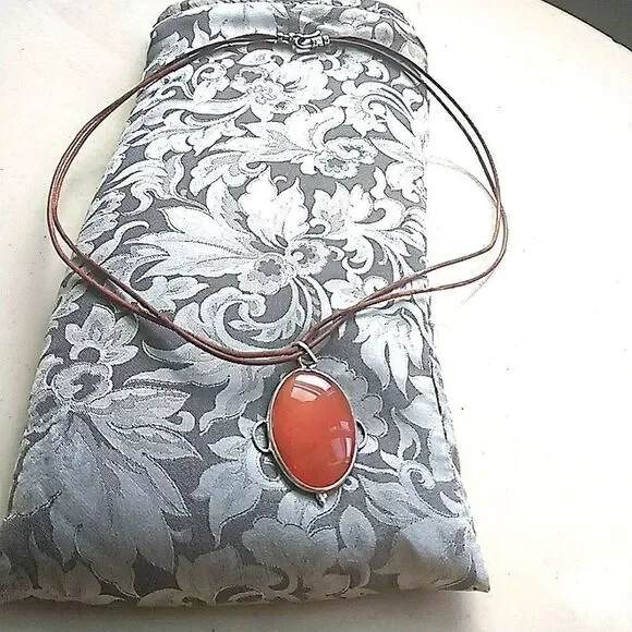 Artisan Natural Carnelian Stone Pendant Necklace - Picture 2 of 4
